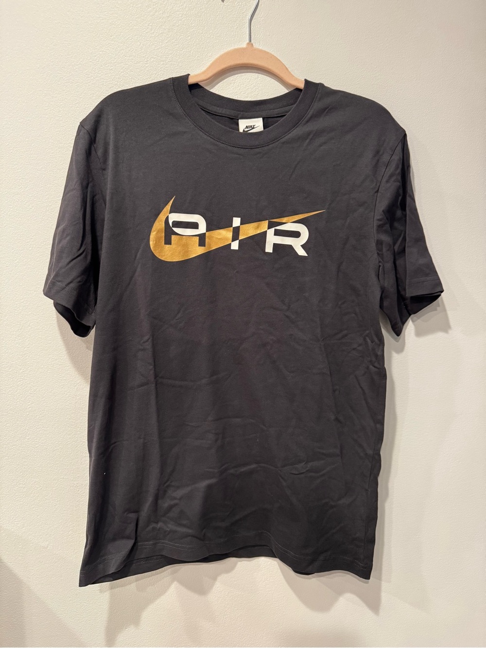 Nike Short Sleeve T-Shirt with Gold Swoosh and White AIR